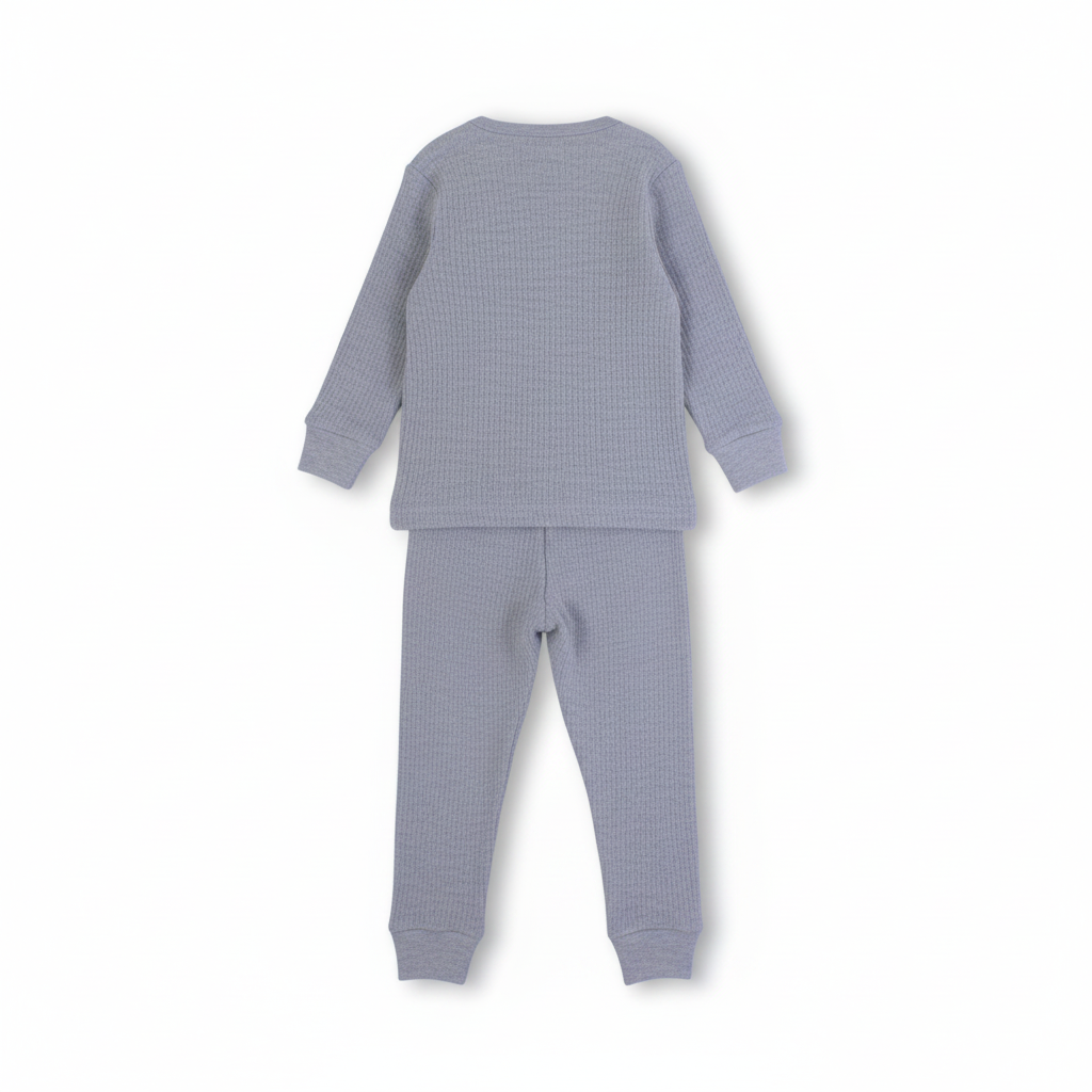 Unisex Baby Cotton Long-Sleeved Ribbed Thermal Set – Grey