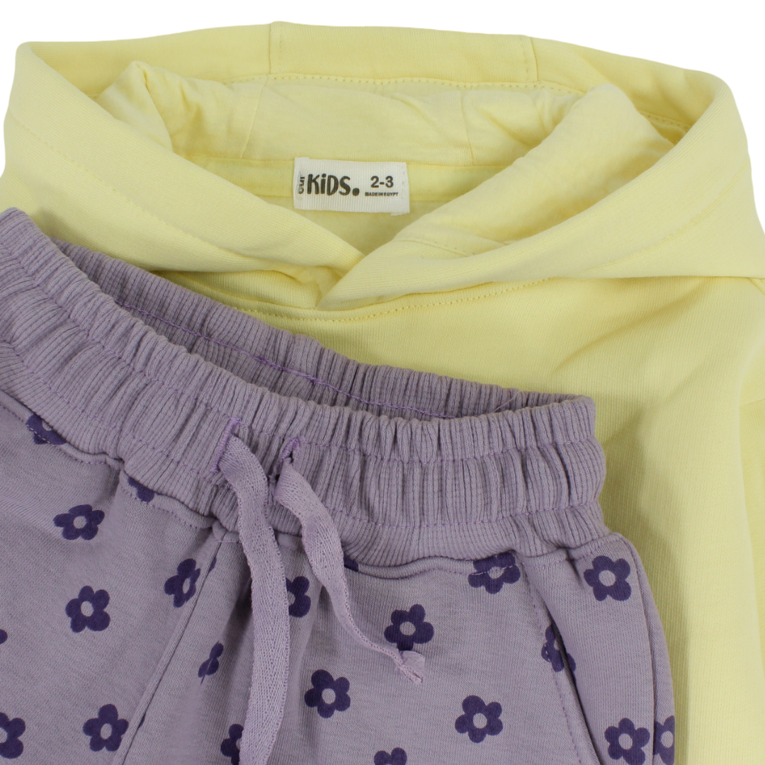 Girls Cotton Hooded Pajama – Yellow with Floral Print