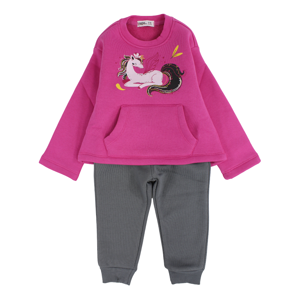 Girls Cotton Pajama Set – Fuchsia with Unicorn Embroidery - Clothing - Ourkids