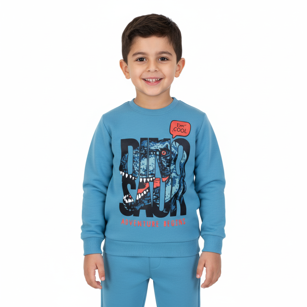 Boys Cotton Pajama Set – Mint with "Dinosaur" Design