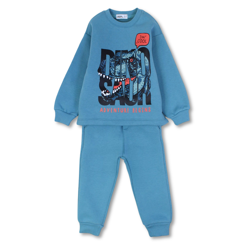 Boys Cotton Pajama Set – Mint with "Dinosaur" Design