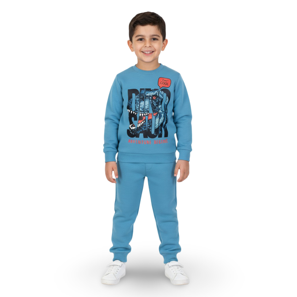 Boys Cotton Pajama Set – Mint with "Dinosaur" Design