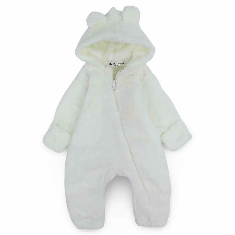 Unisex Baby Fleeced Hooded Overall – Off-White