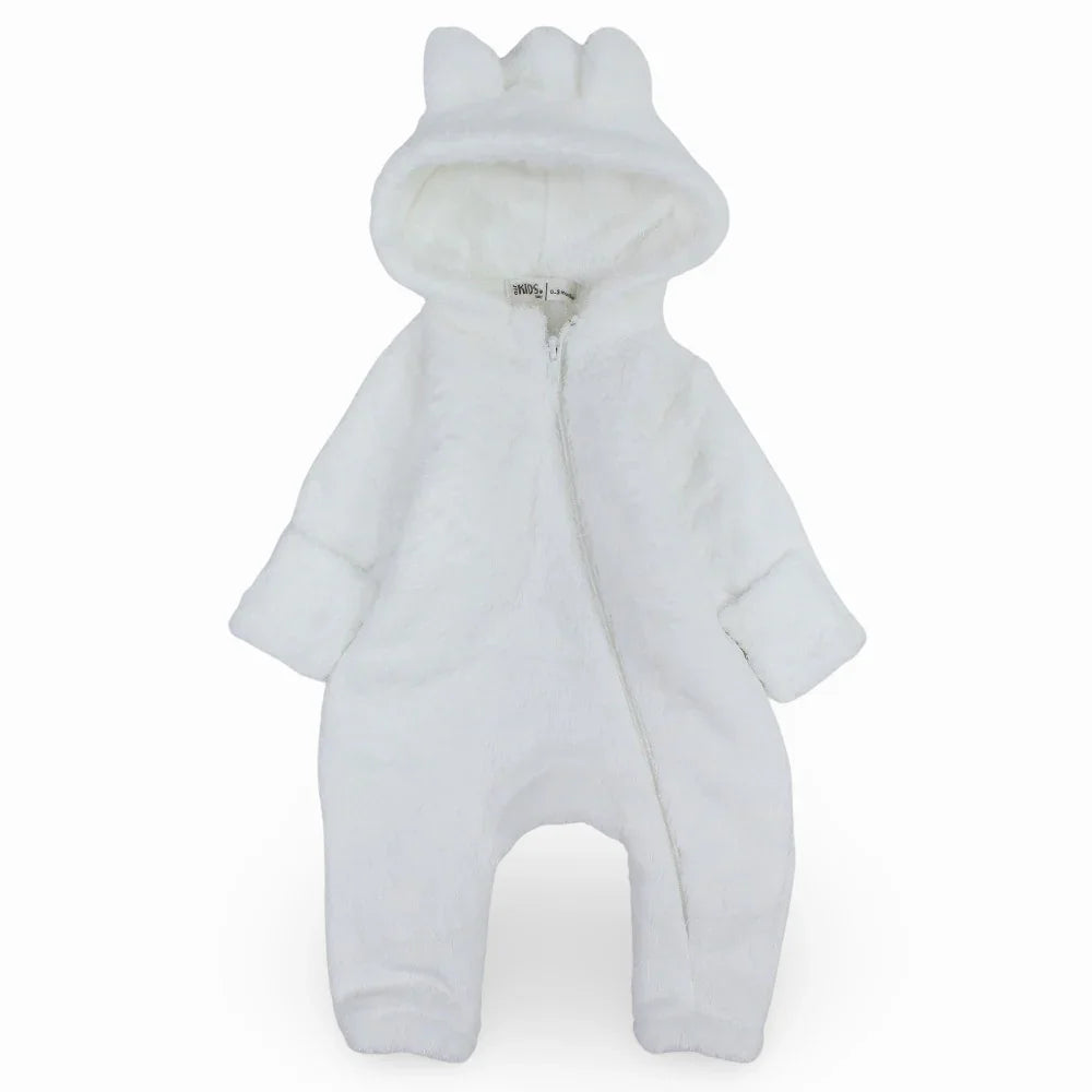 Unisex Baby Fleeced Hooded Overall – White
