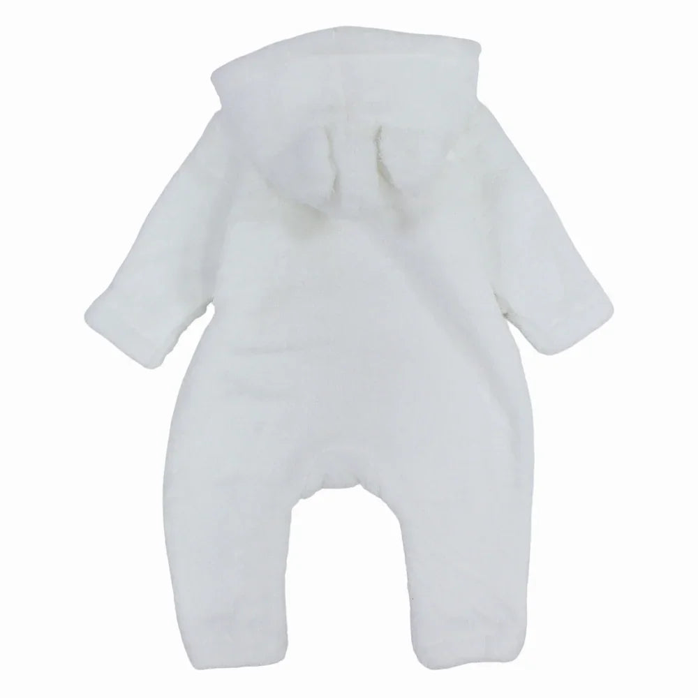Unisex Baby Fleeced Hooded Overall – White