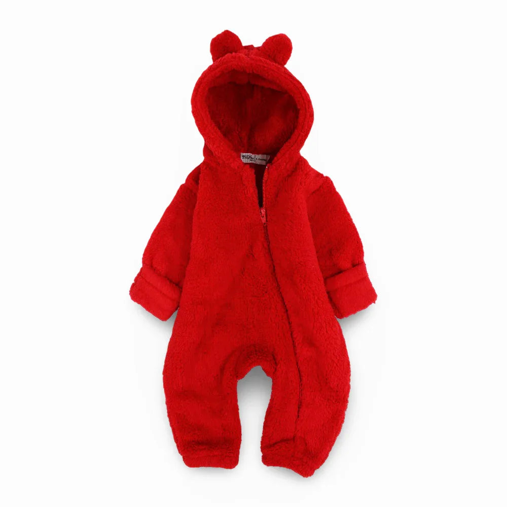 Unisex Baby Fleeced Hooded Overall – Red