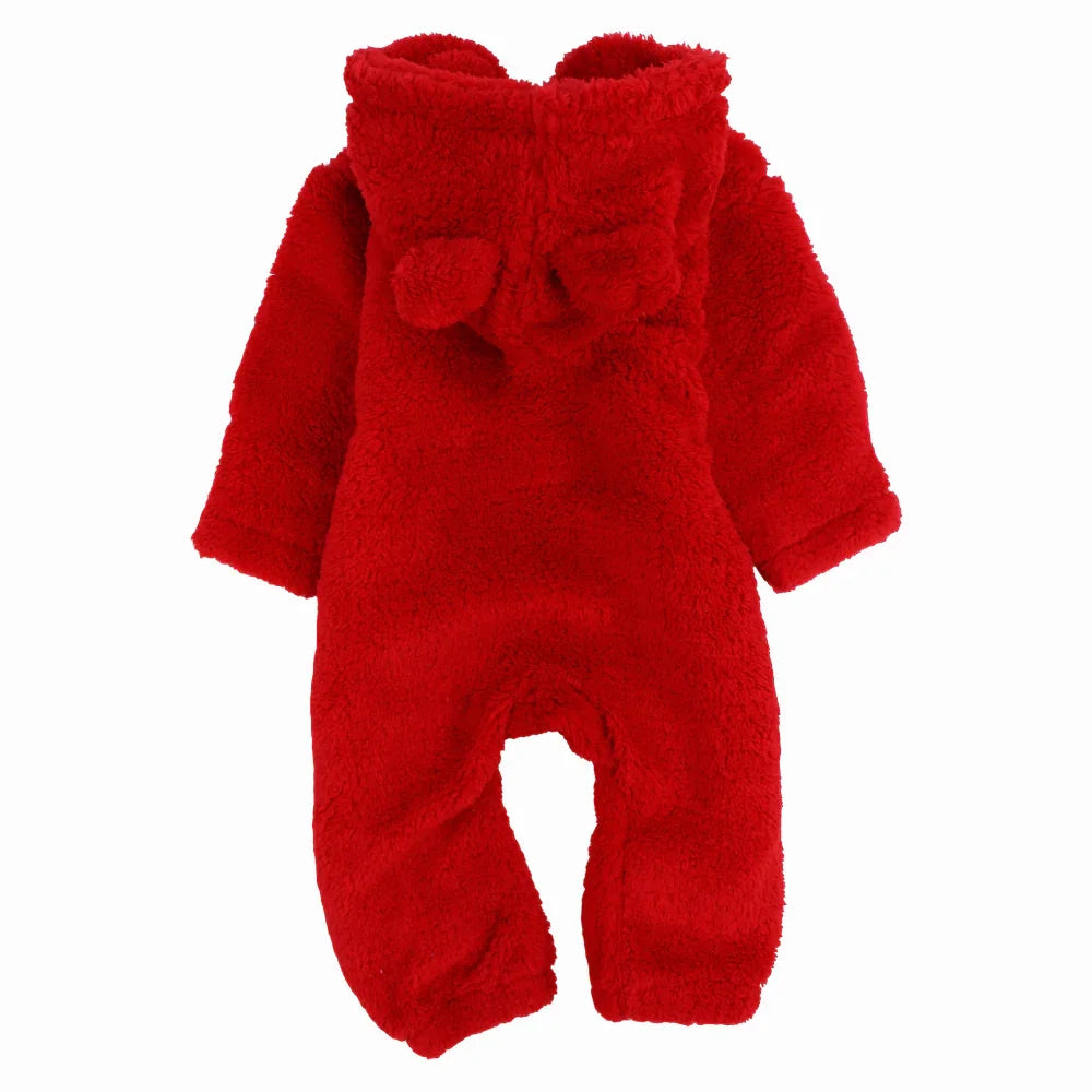 Unisex Baby Fleeced Hooded Overall – Red