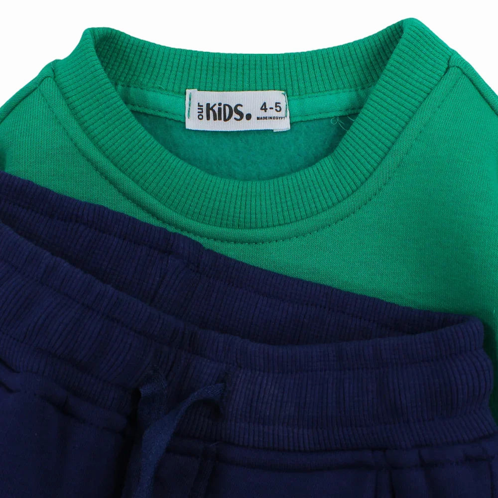Boys Cotton Pajama Set - Green with a Snowy Winter Design