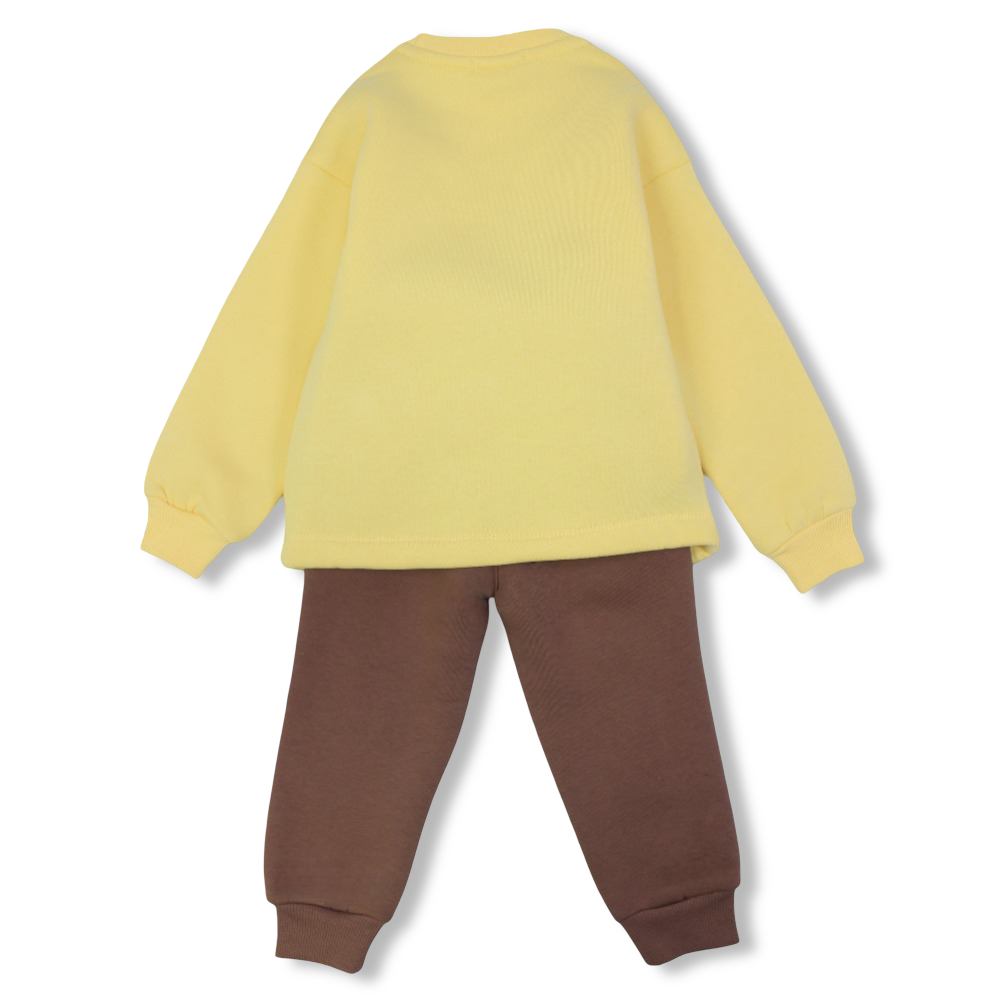 Boys Cotton Pajama Set – Yellow/Brown with "Basketball" Design