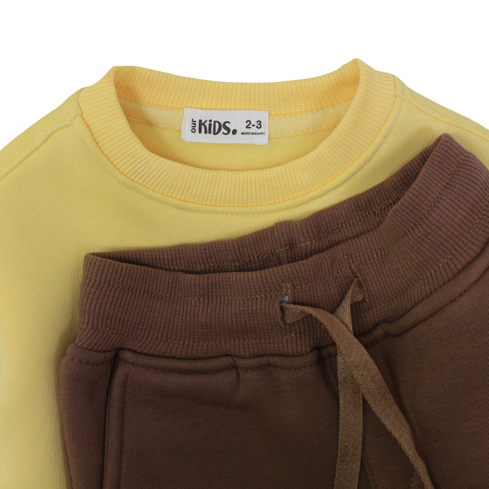 Boys Cotton Pajama Set – Yellow/Brown with "Basketball" Design