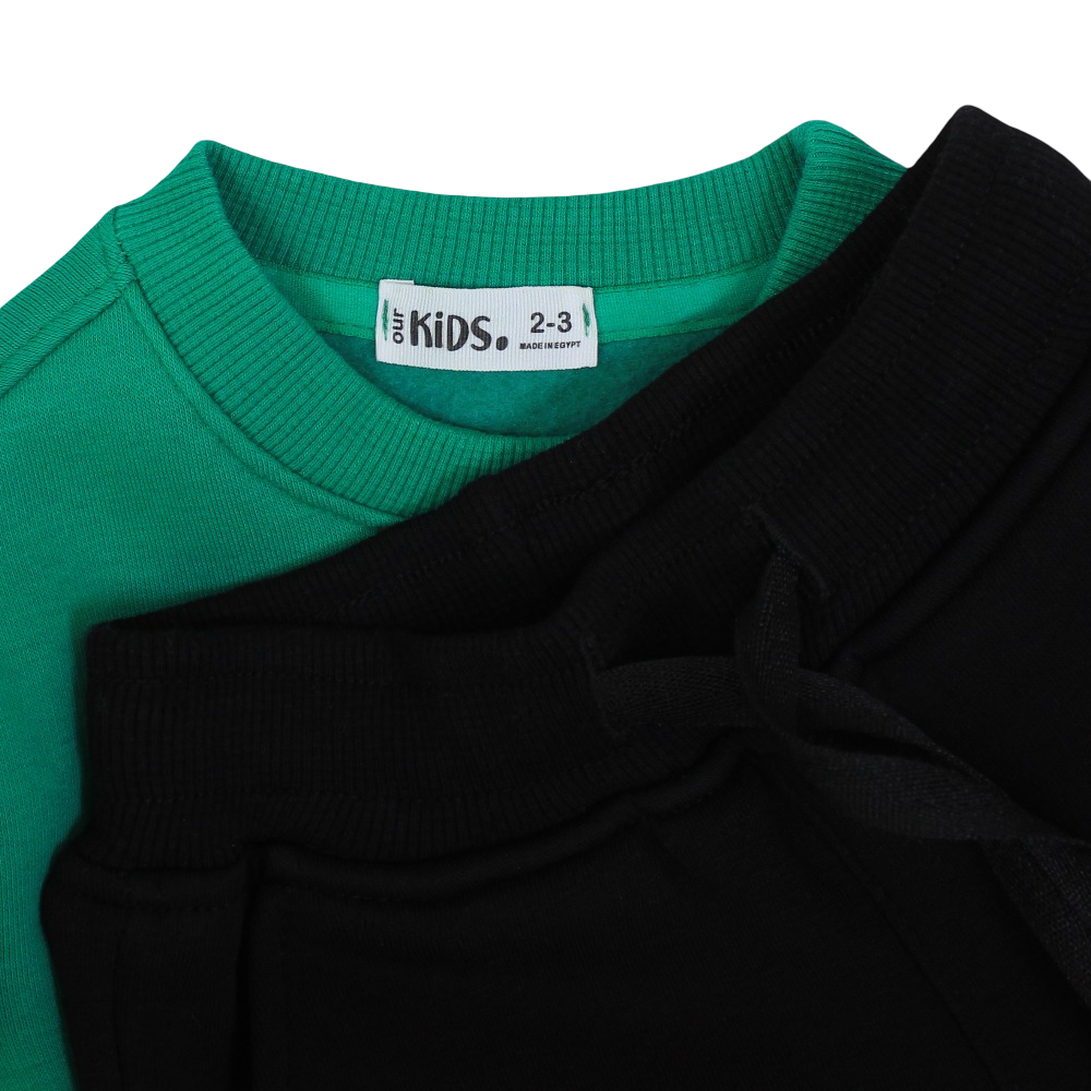 Girls Cooton Pajama Set – Green/Black with "Dachshund Through The Snow" Design