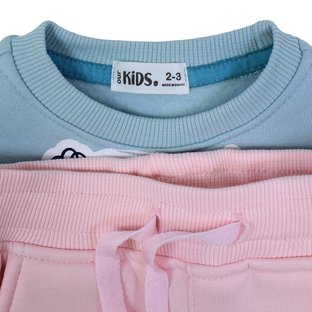 Girls Cooton Pajama Set –  Mint/Pink with "Penguin" Design