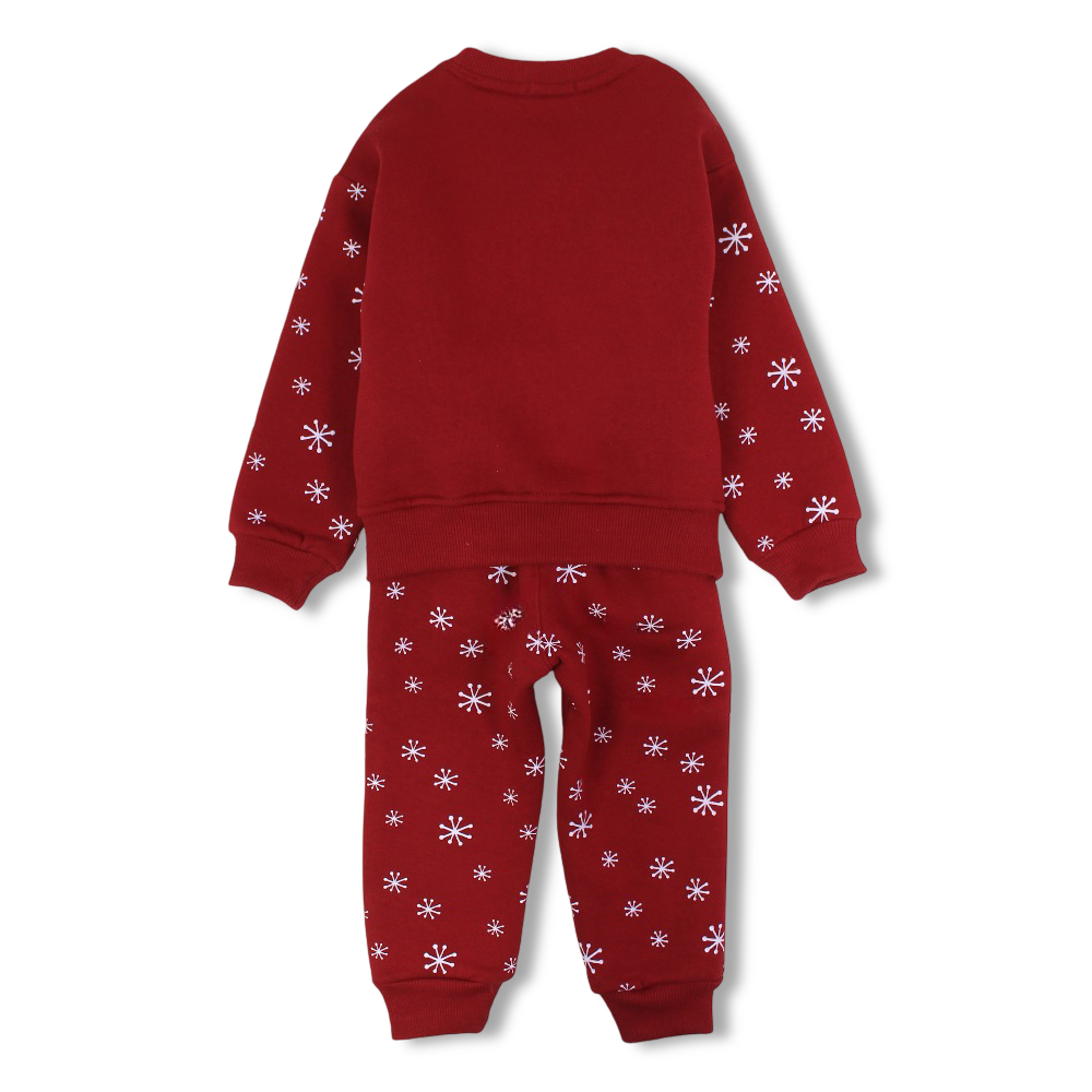 Girls Cooton Pajama Set – Maroon with “Let it Snow” Design