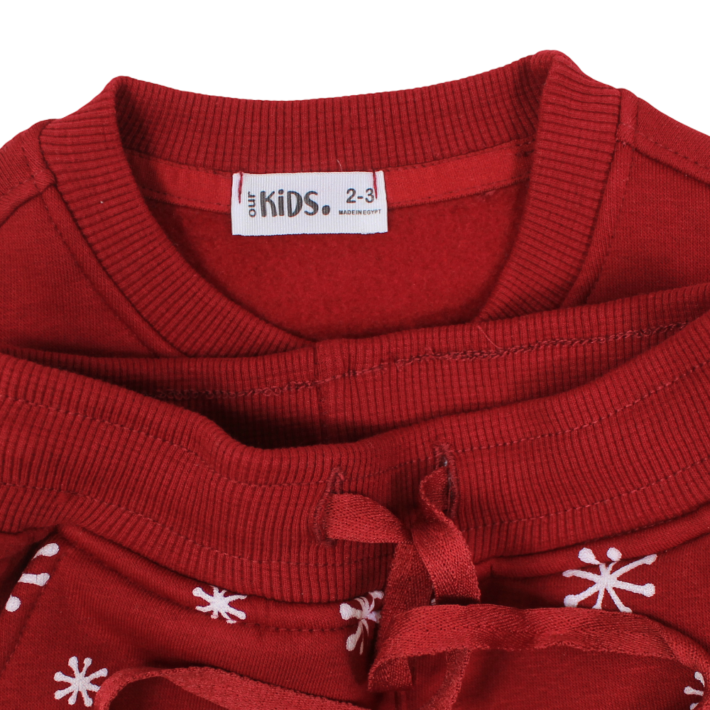 Girls Cooton Pajama Set – Maroon with “Let it Snow” Design