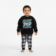 Boys Cotton Pajama Set – Black with “Never Stop Dreaming” Print
