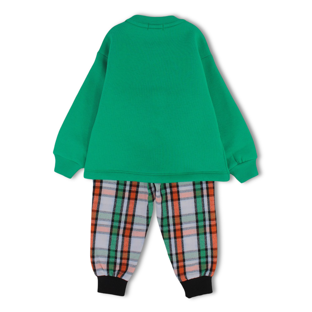 Boys Cotton Pajama Set – Green with “Basketball” Print