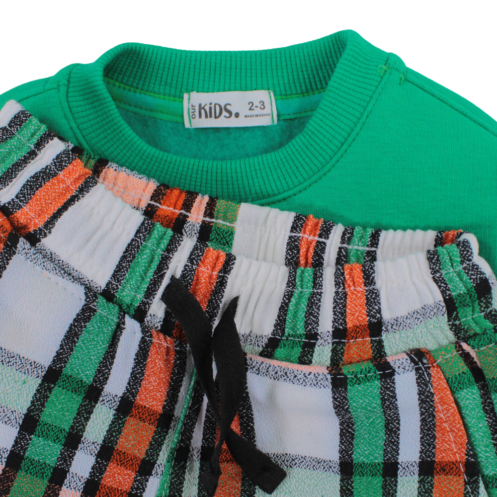 Boys Cotton Pajama Set – Green with “Basketball” Print