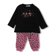 Baby Girls Cotton Pajama Set – Black/Pink with “Pajama Party” Print