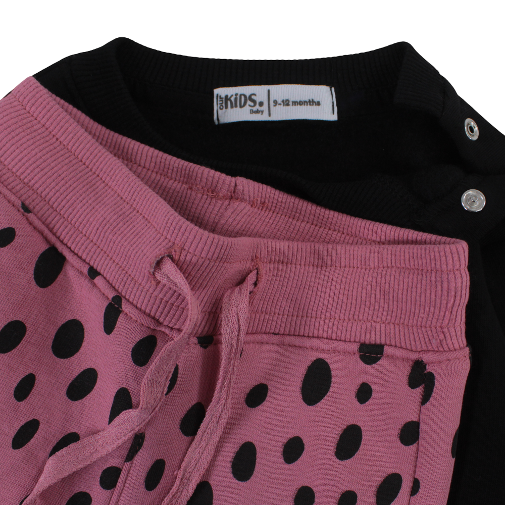 Baby Girls Cotton Pajama Set – Black/Pink with “Pajama Party” Print