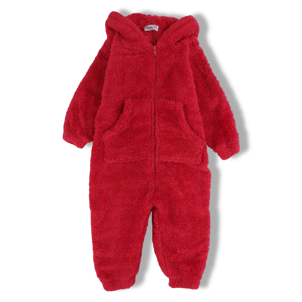 Unisex Fleeced Hooded Onesie Pajama – Red - Clothing - Ourkids