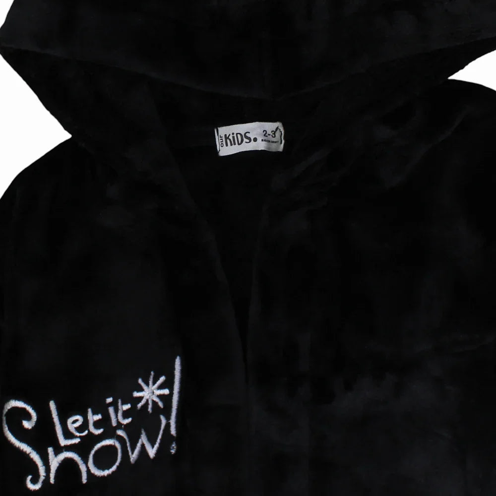 Unisex Velvet Robe – Black with "Let it Snow" Design