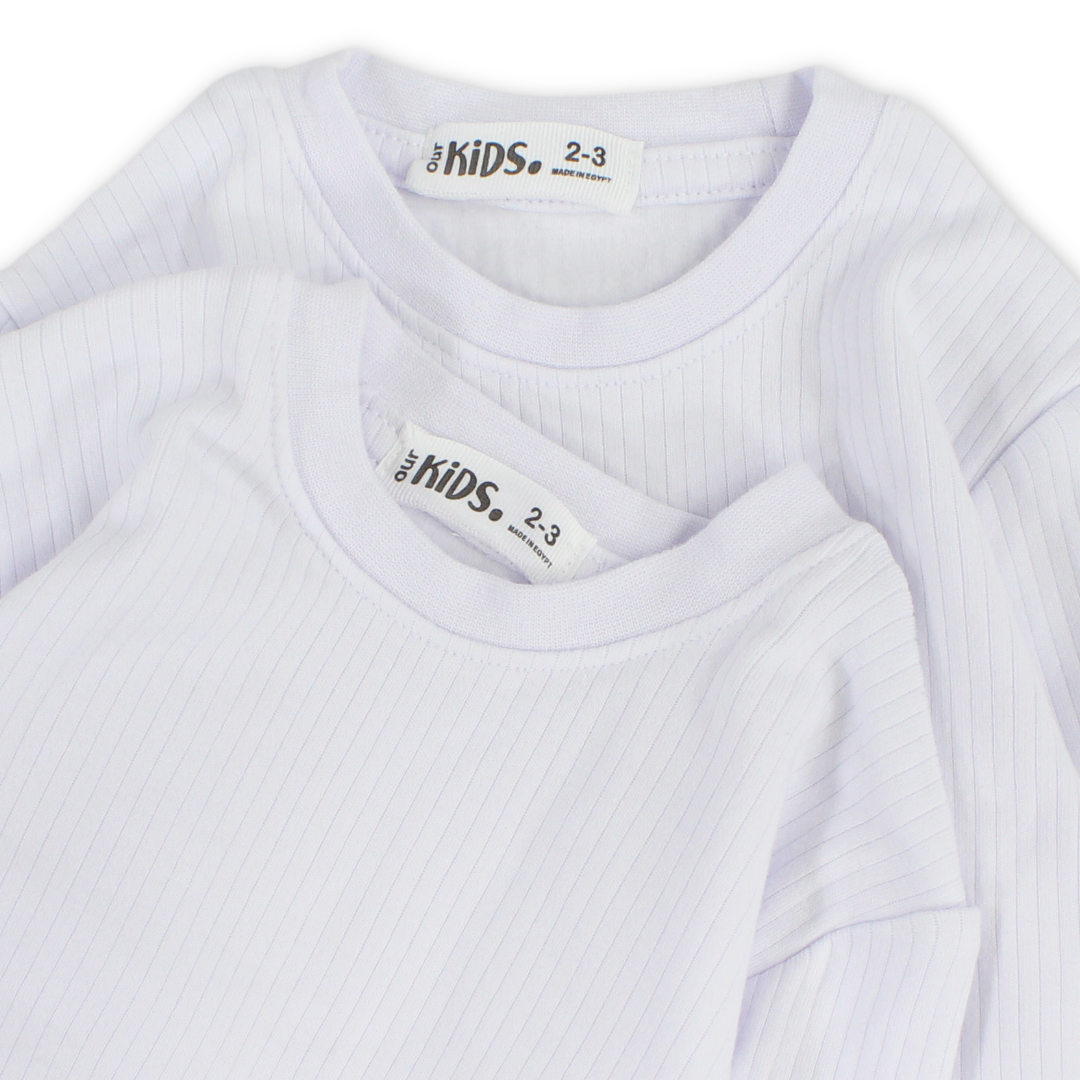 Long-Sleeve Ribbed Cotton Thermal Top – White (Pack of 2)