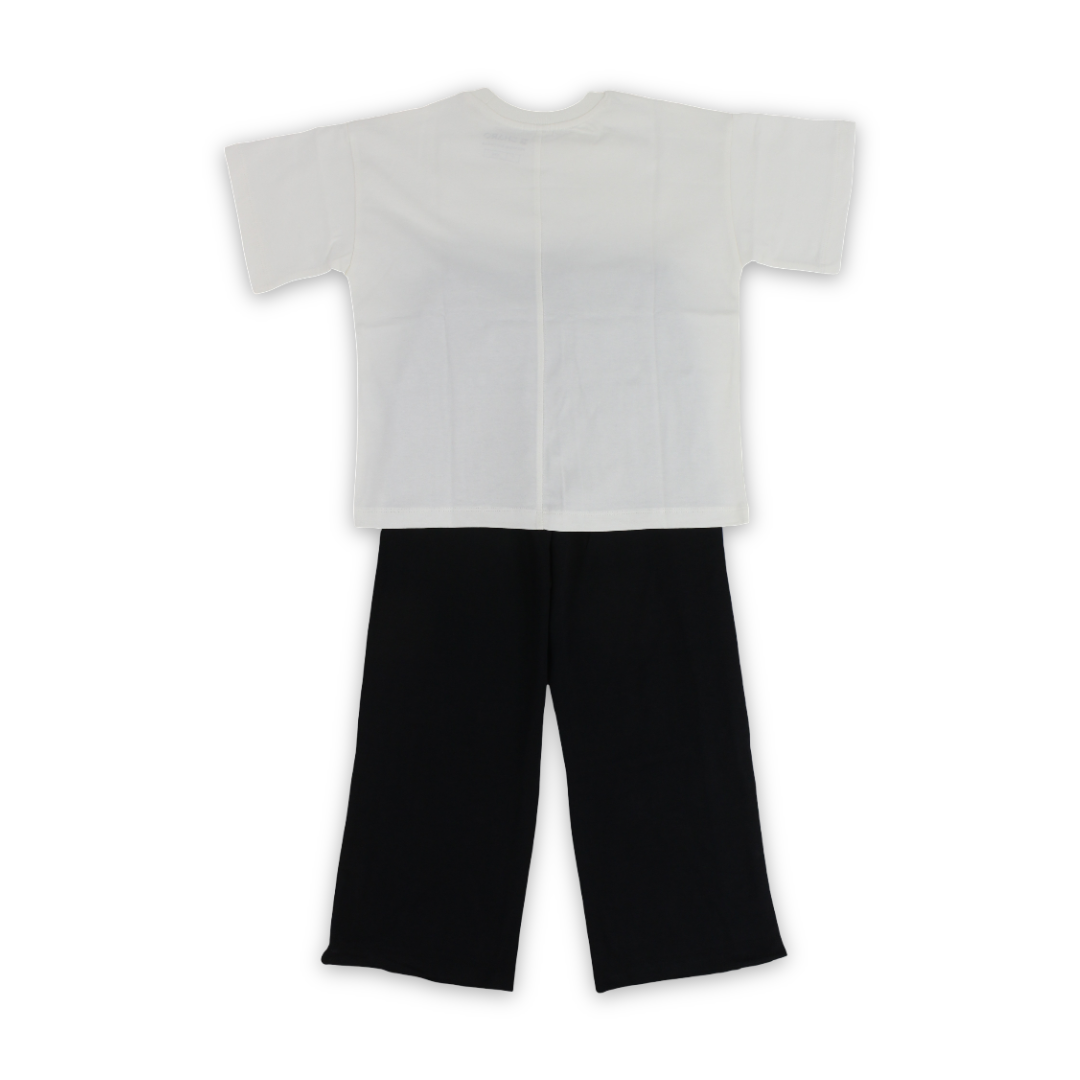 Girls Cotton Outfit Set – Off-White with Star Design