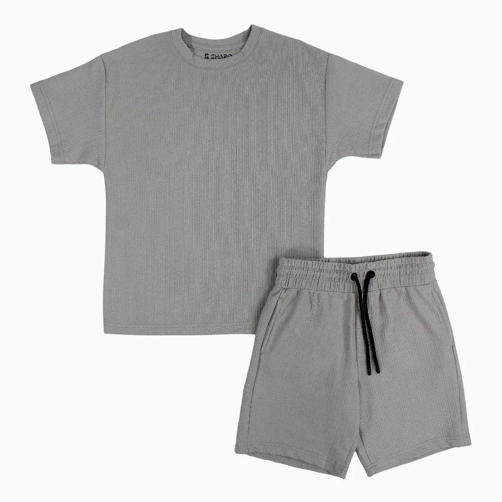 Boys Cotton 2-Piece Outfit Set – Grey