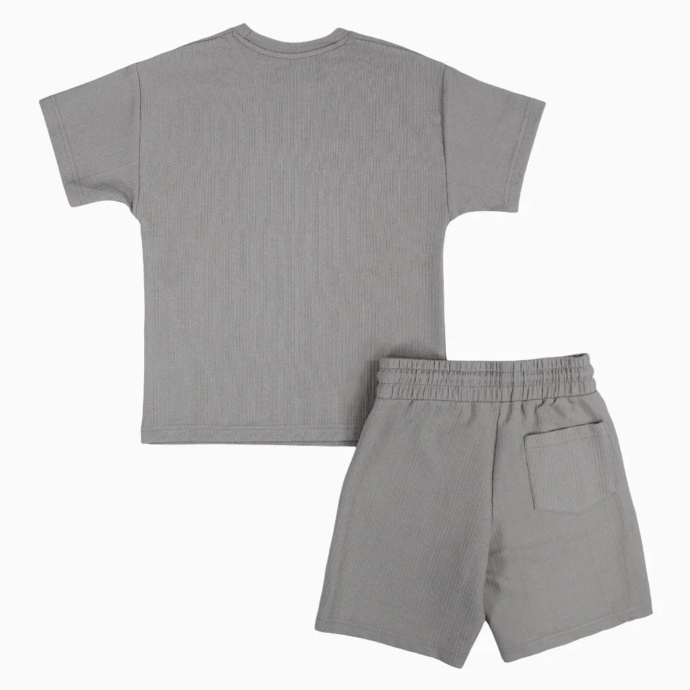 Boys Cotton 2-Piece Outfit Set – Grey