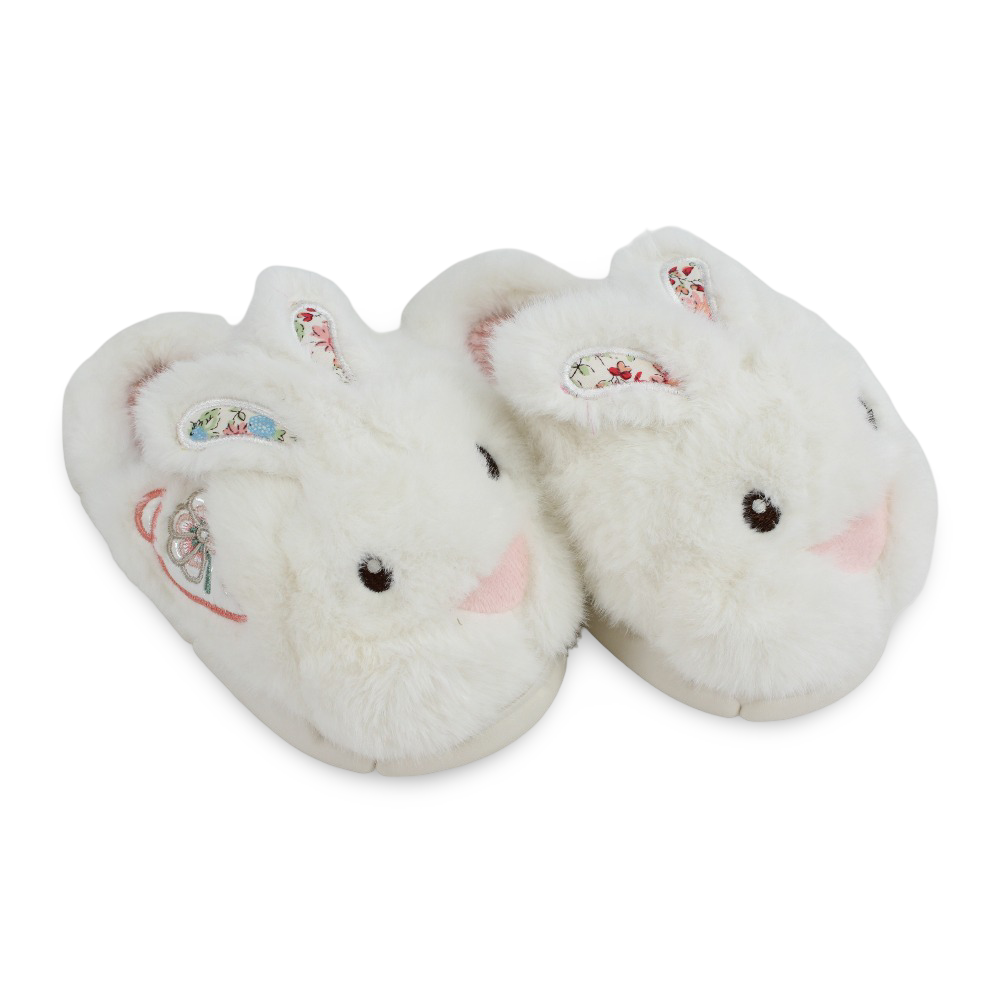 Girls Fur Slippers - Off-white with Bunny Design - Clothing - Exit