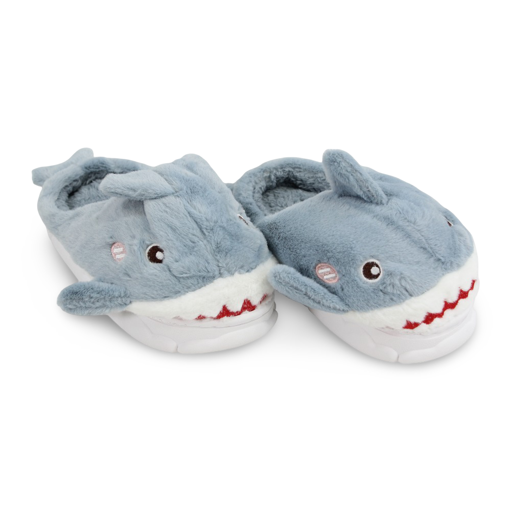 Unisex Fur Slippers – Babyblue with Shark Design - Clothing - Exit