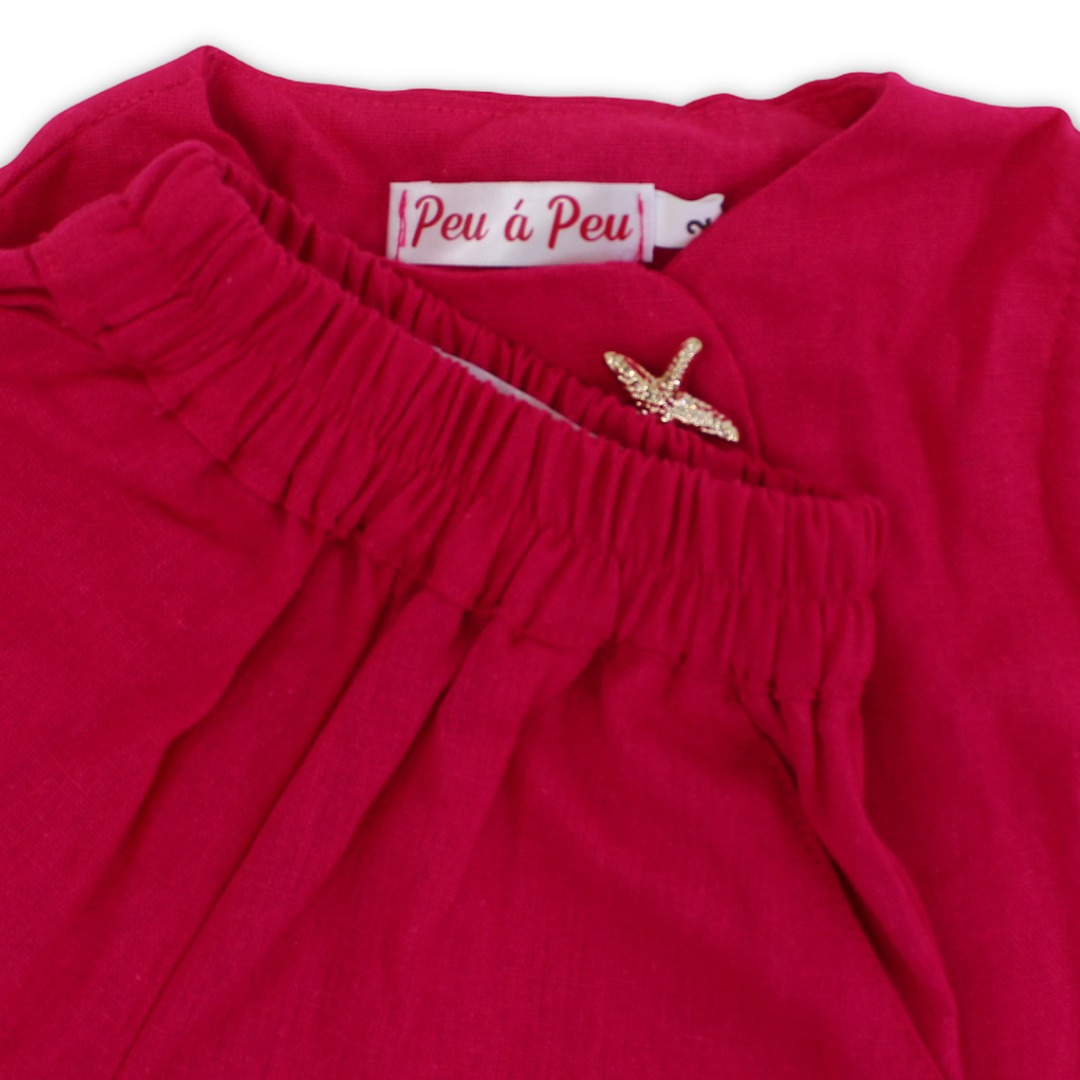 Girls Linen Sleeveless Outfit Set – Fuchsia