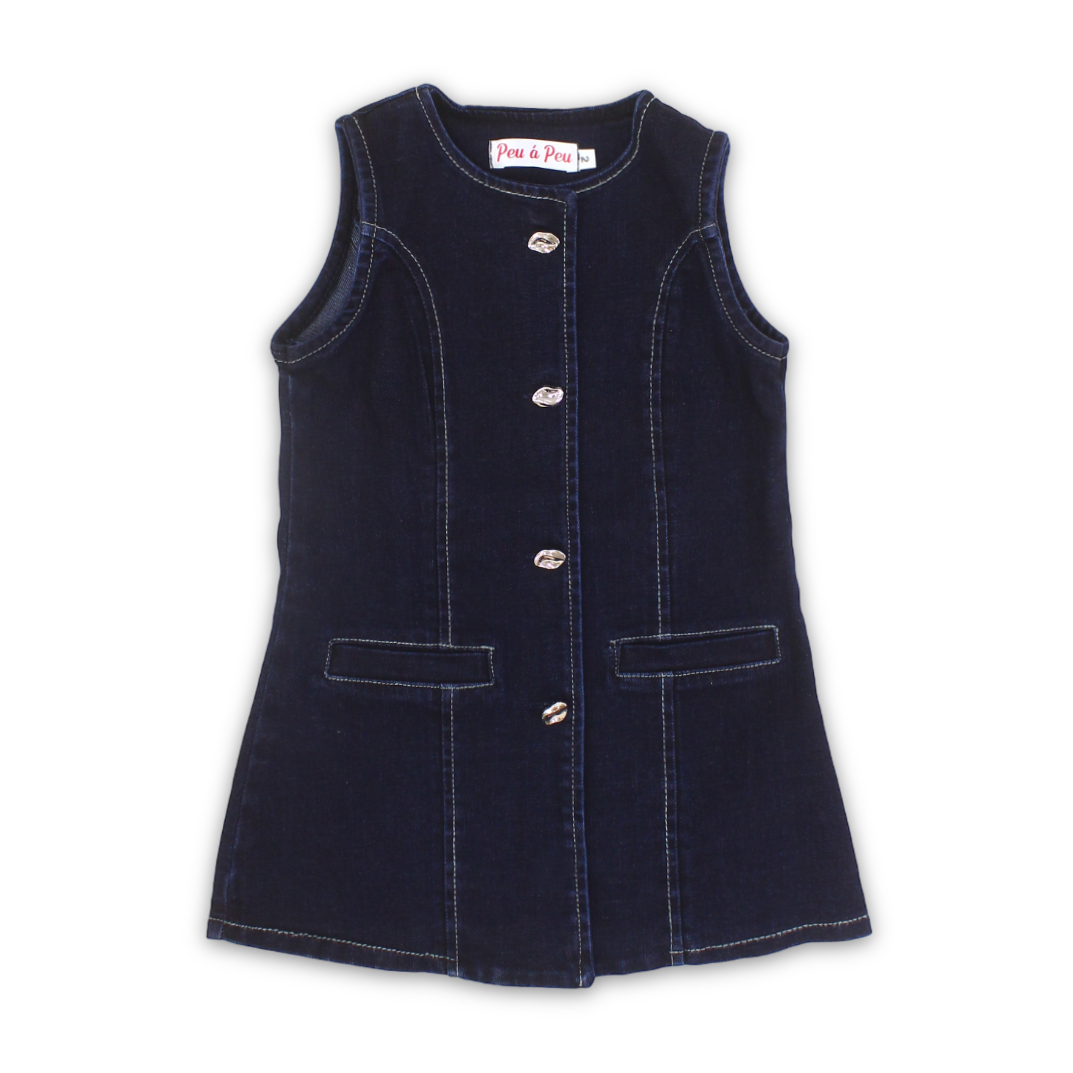 Girls Cotton Denim Sleeveless Dress – Dark Blue - Clothing - Peu a Peu