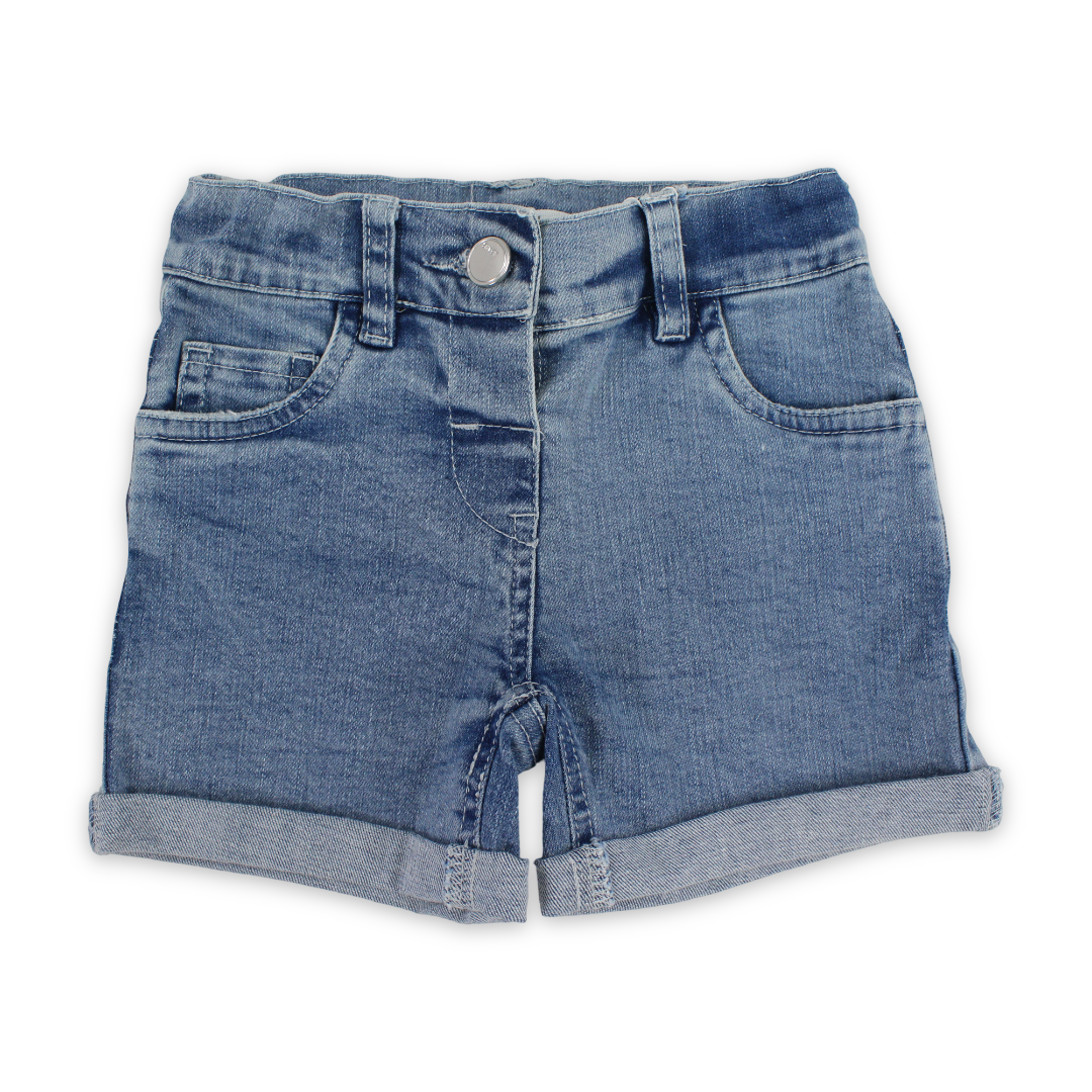 Baby Girls Denim Boyfriend Shorts with Rolled – Light Denim
