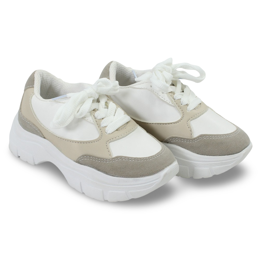 Unisex Leather Sneakers – Beige & White - Clothing - Ourkids