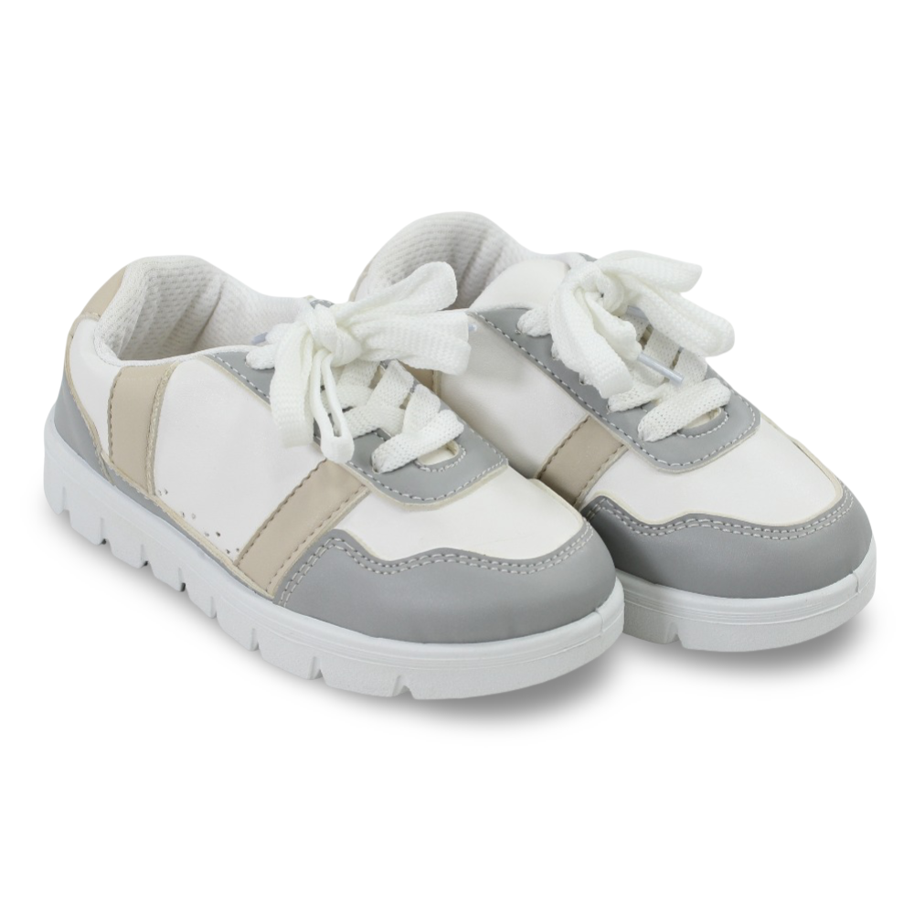 Unisex Leather Sneakers – White & Grey - Clothing - Ourkids