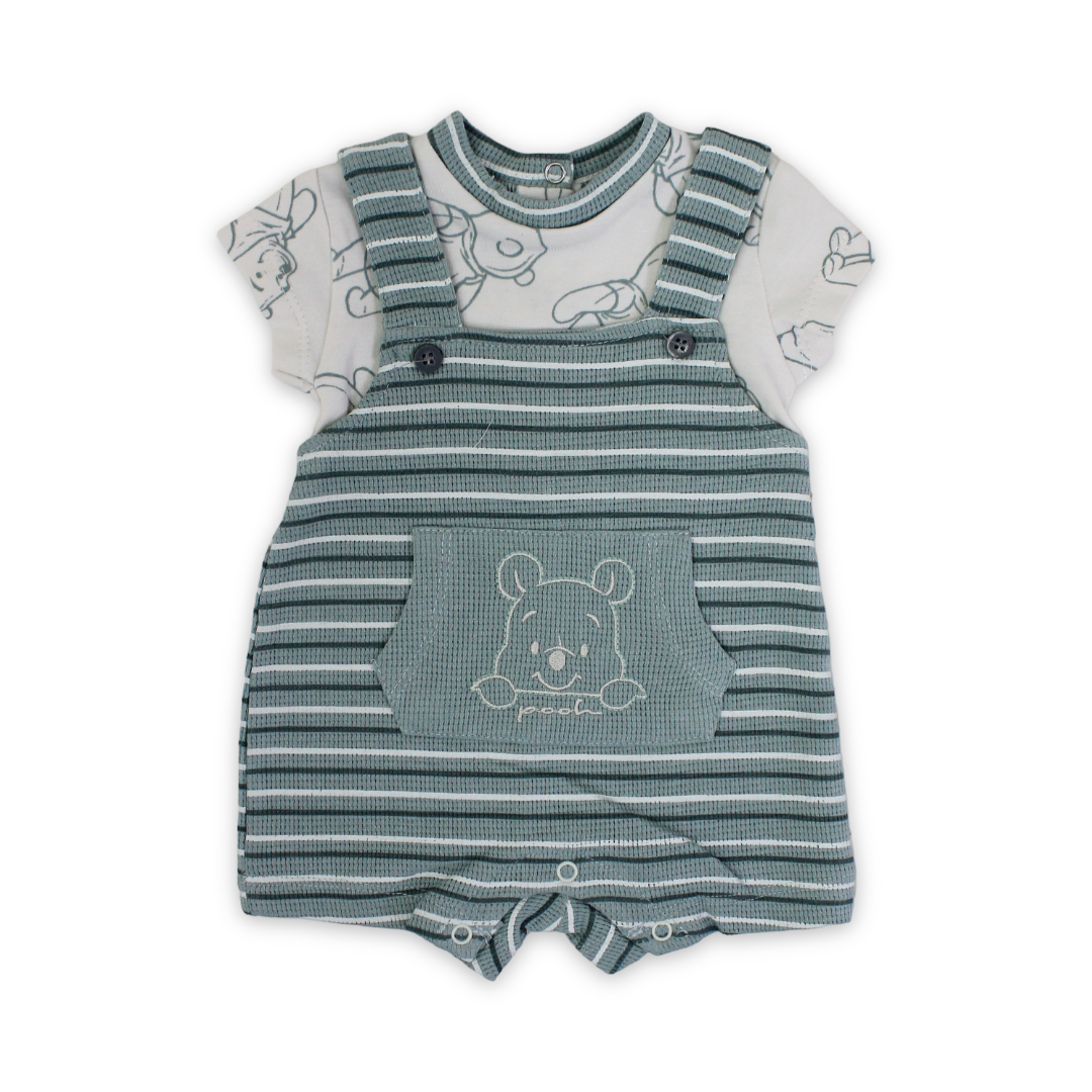 Baby Boys Cotton Romper – Mint & Off-White with Pooh Print - Clothing - Full Moon