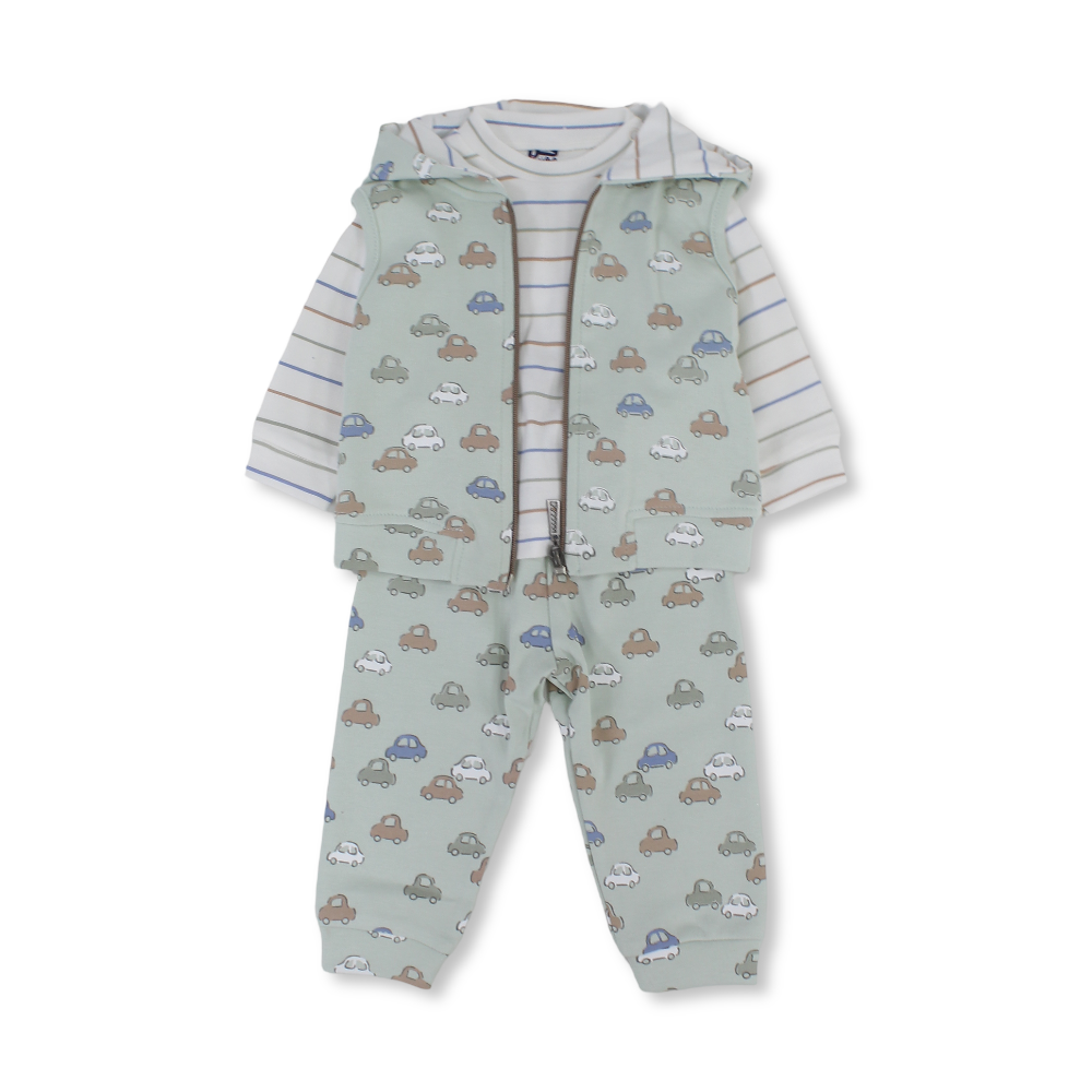 Baby Boys Cotton Pajama – Mint with Cars Print - Clothing - Full Moon