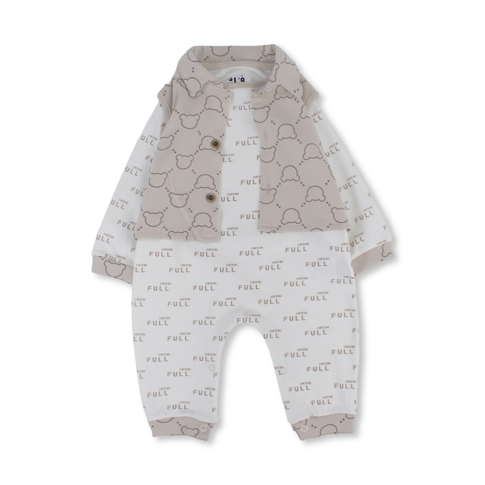 Baby Boys Cotton Footless Onesie – Beige & Off-White - Clothing - Full Moon