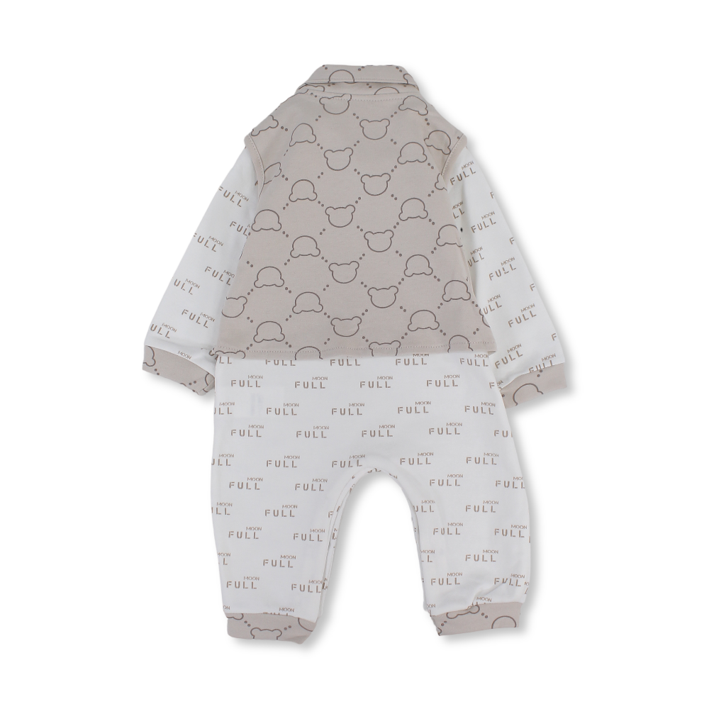 Baby Boys Cotton Footless Onesie – Beige & Off-White
