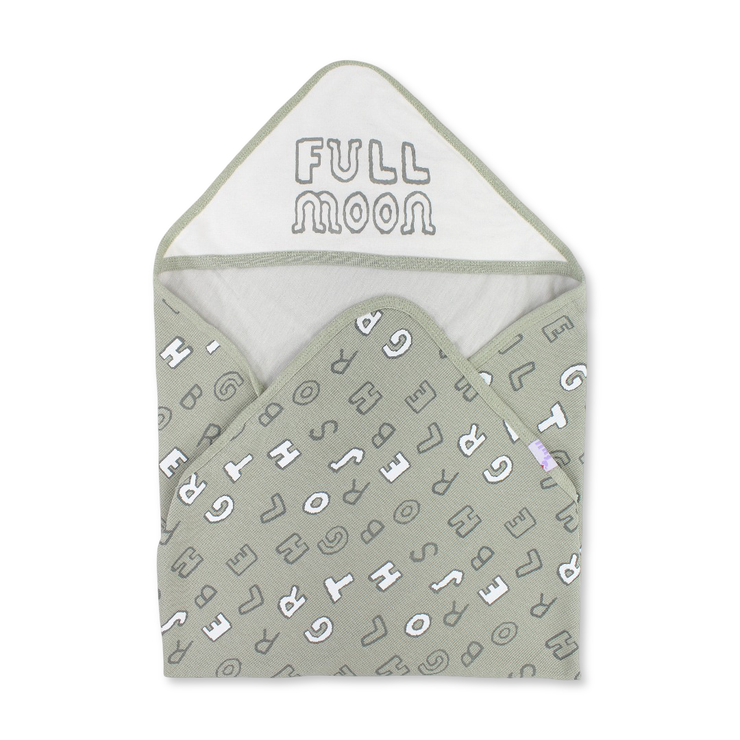 Cotton Baby Blanket – Olive with "Fullmoon" Print - Baby Essentials - Full Moon