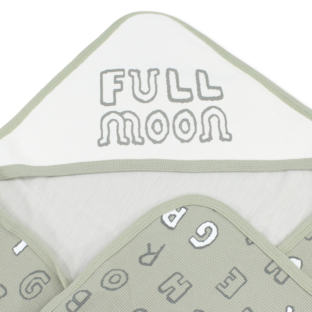 Cotton Baby Blanket – Olive with "Fullmoon" Print
