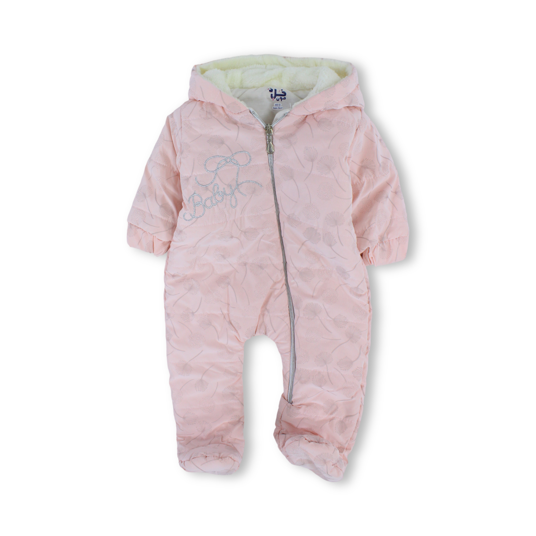 Baby Girls Waterproof Hooded Baby Footie – Pink with Fur-Lined