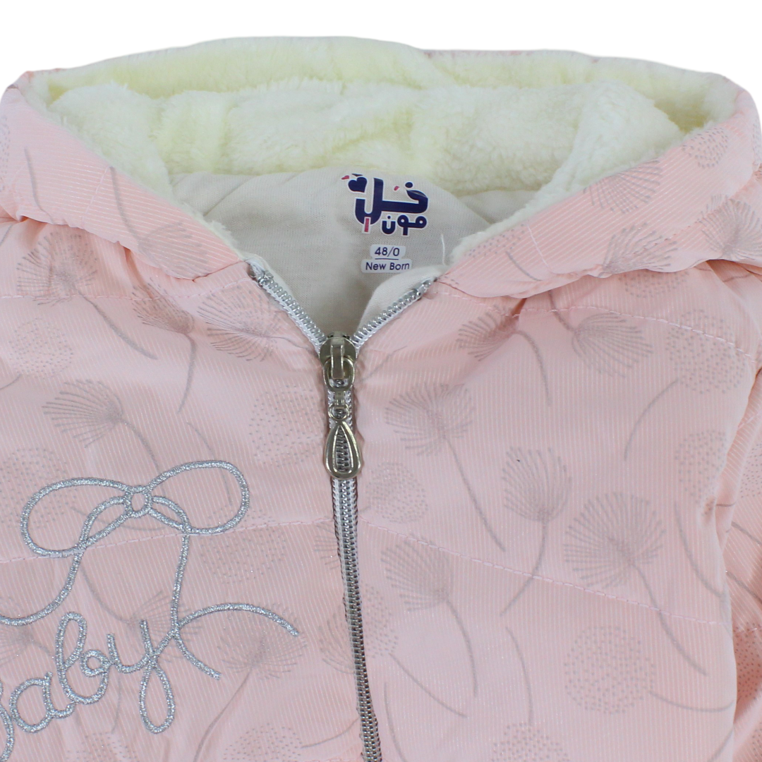 Baby Girls Waterproof Hooded Baby Footie – Pink with Fur-Lined