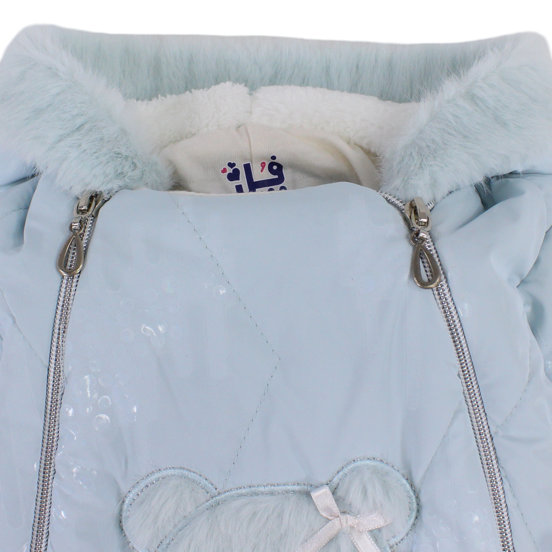 Baby Boys Waterproof Hooded Baby Footie – Baby Blue with Fur-Lined