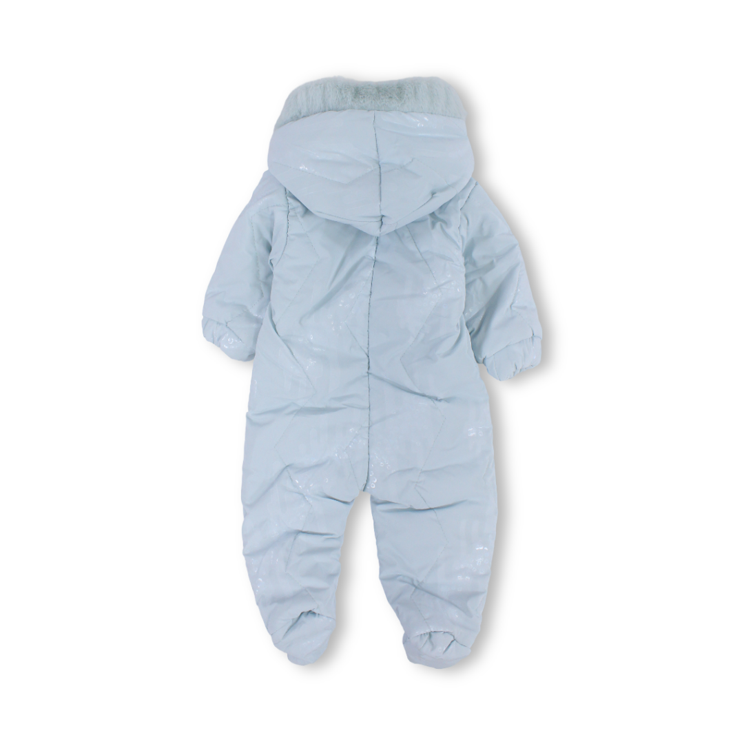 Baby Boys Waterproof Hooded Baby Footie – Baby Blue with Fur-Lined
