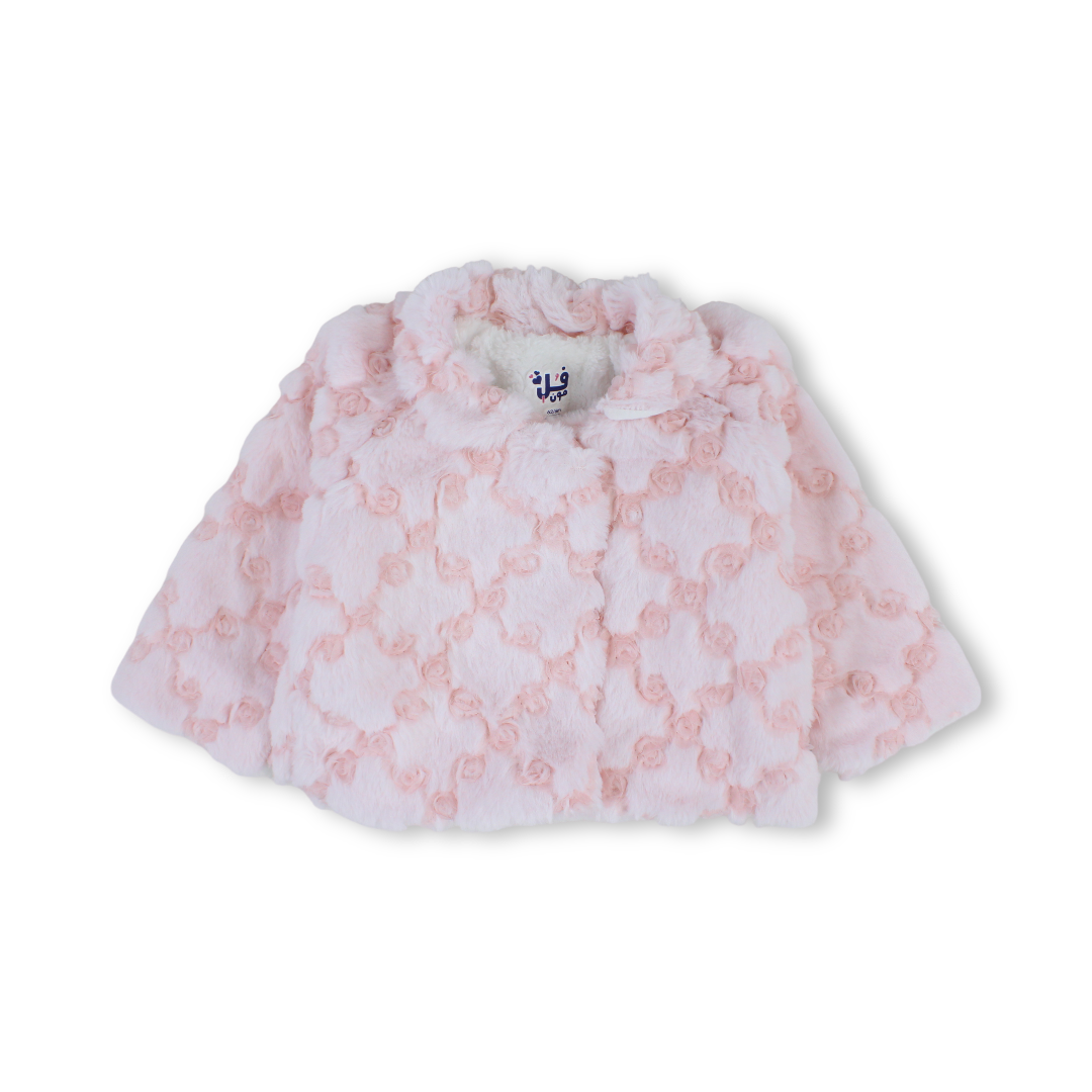 Baby Girls Fleece Jacket – Pink with Fur-Lined
