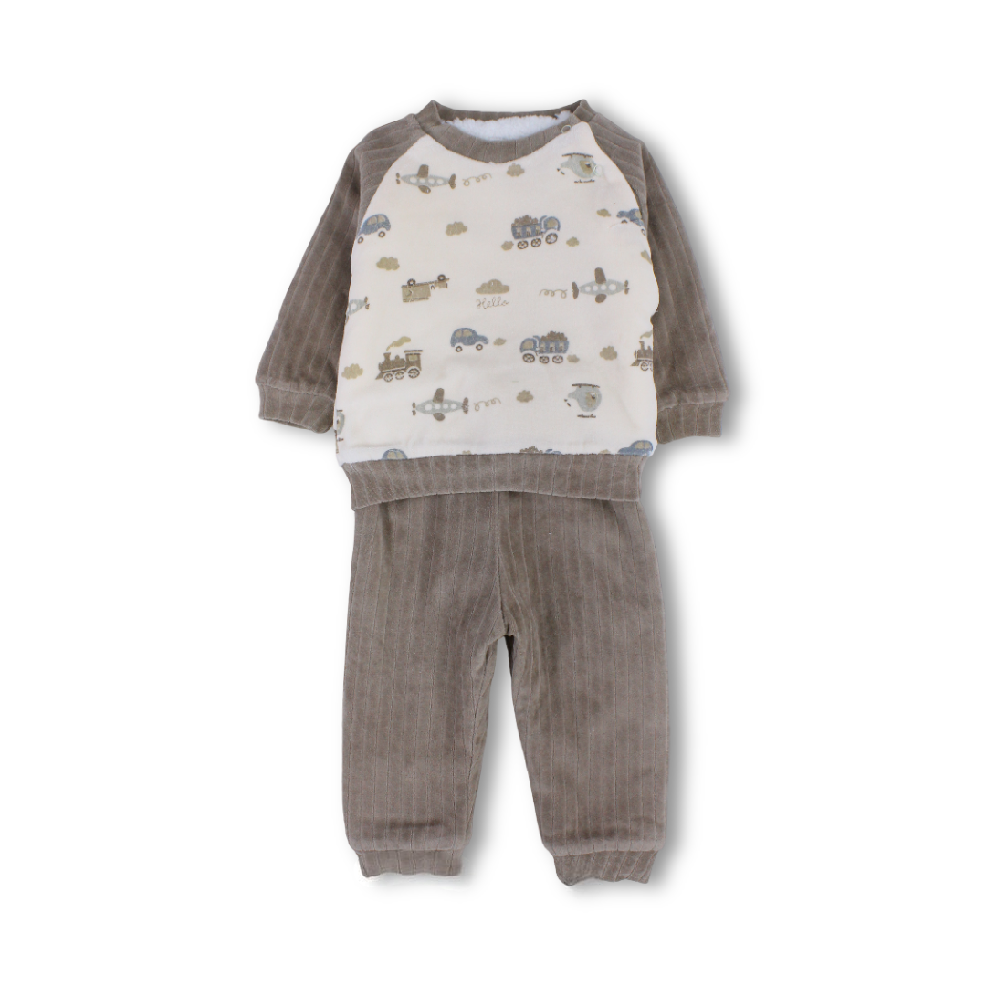 Baby Boys Velvet Pajama – Off-White & Cafe