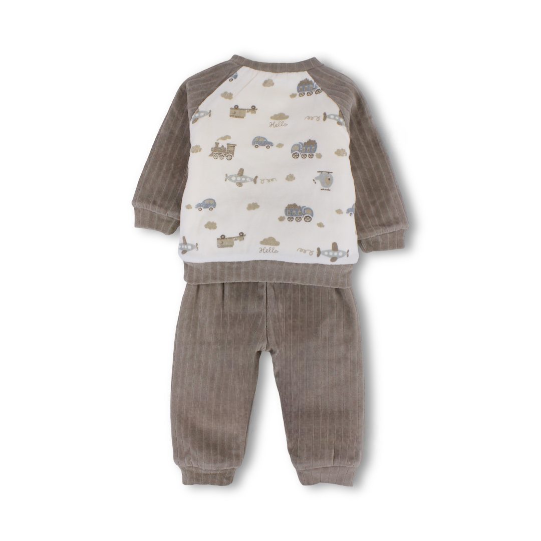 Baby Boys Velvet Pajama – Off-White & Cafe