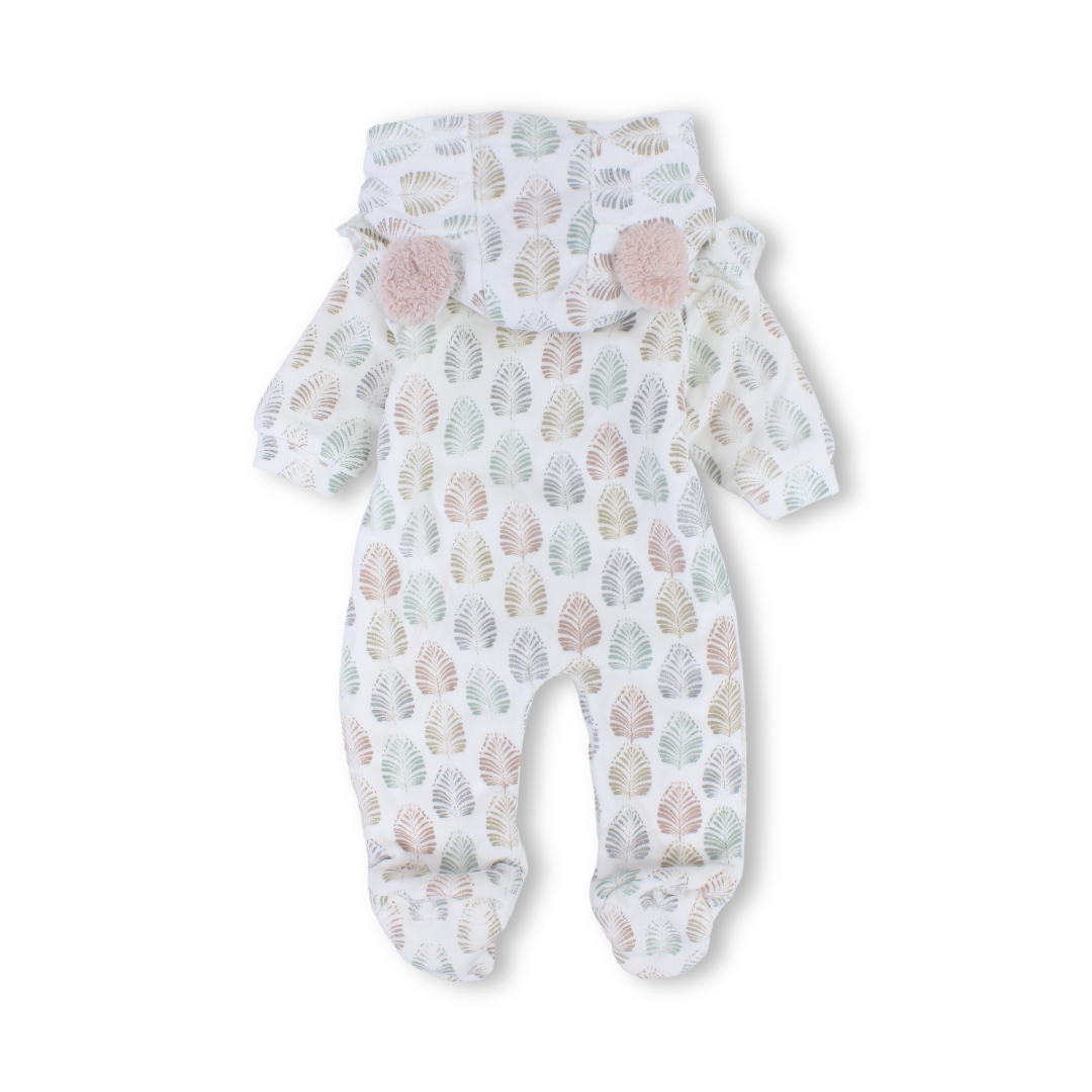 Baby Girls Velvet Hooded Baby Footie – Off-White with Fur-Lined